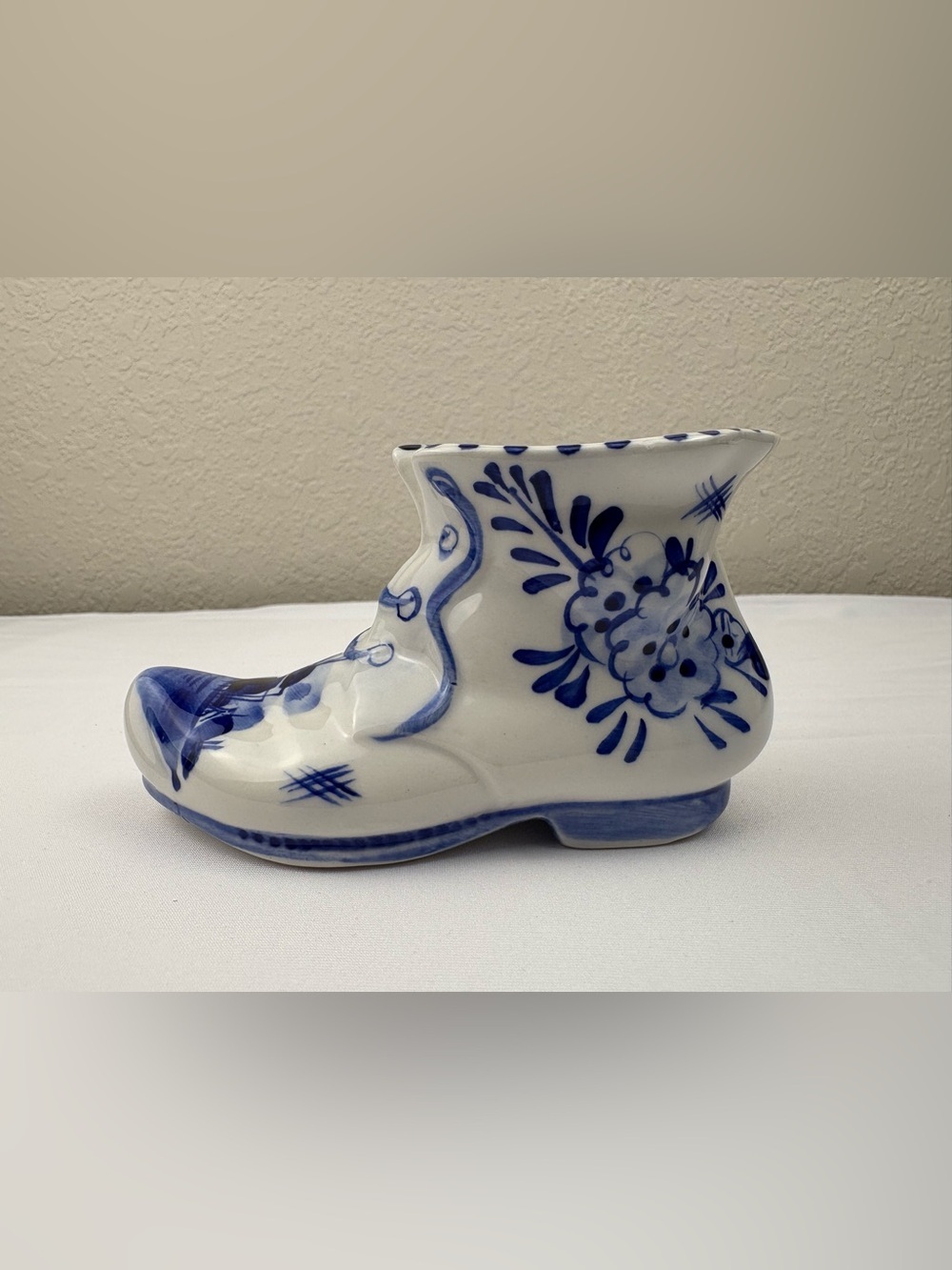 Blue and White Decorative Ceramic Boot Vase - Home Accent